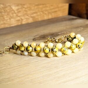 Verdant's Legacy Natural Yellow Jade & Serpentine In Hand-woven Artisan Bracelet